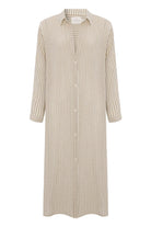 The Handloom-Voyage Shirt Dress Khaki Green Stripes-Elbise-9-Milagron.com