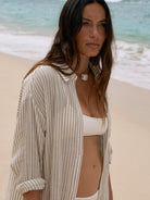 The Handloom-Voyage Shirt Dress Khaki Green Stripes-Elbise-3-Milagron.com