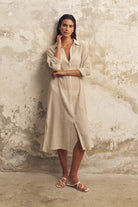 The Handloom-Voyage Shirt Dress Khaki Green Stripes-Elbise-2-Milagron.com