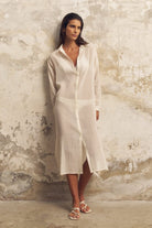 The Handloom-Voyage Shirt Dress White Stripes-Elbise-1-Milagron.com