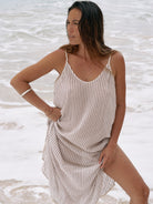 The Handloom-Yaz Dress Burgundy Stripes-Dress-1-Milagron.com