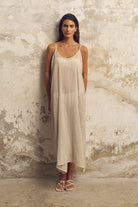 The Handloom-Yaz Dress Khaki Green Stripes-Elbise-1-Milagron.com