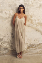 The Handloom-Yaz Dress Khaki Green Stripes-Elbise-2-Milagron.com