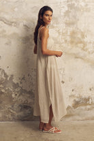 The Handloom-Yaz Dress Khaki Green Stripes-Elbise-3-Milagron.com