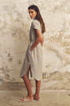 The Handloom-Zaya Shirt Dress Gray-Elbise-3-Milagron.com