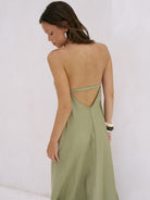 The Handloom-Zoe Maxi Dress Khaki Green-Elbise-3-Milagron.com