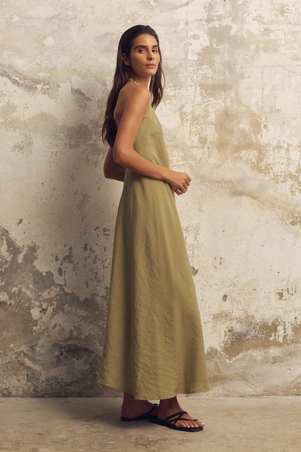 The Handloom-Zoe Maxi Dress Khaki Green-Elbise-2-Milagron.com