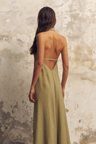 The Handloom-Zoe Maxi Dress Khaki Green-Elbise-4-Milagron.com