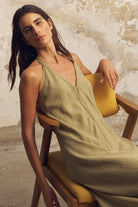 The Handloom-Zoe Maxi Dress Khaki Green-Elbise-7-Milagron.com