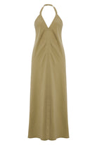 The Handloom-Zoe Maxi Dress Khaki Green-Elbise-8-Milagron.com