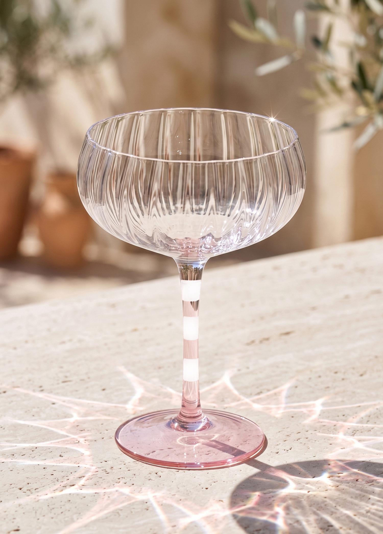 Ayaklı Cam Dondurma Kasesi Pembe Beyaz 240 Ml