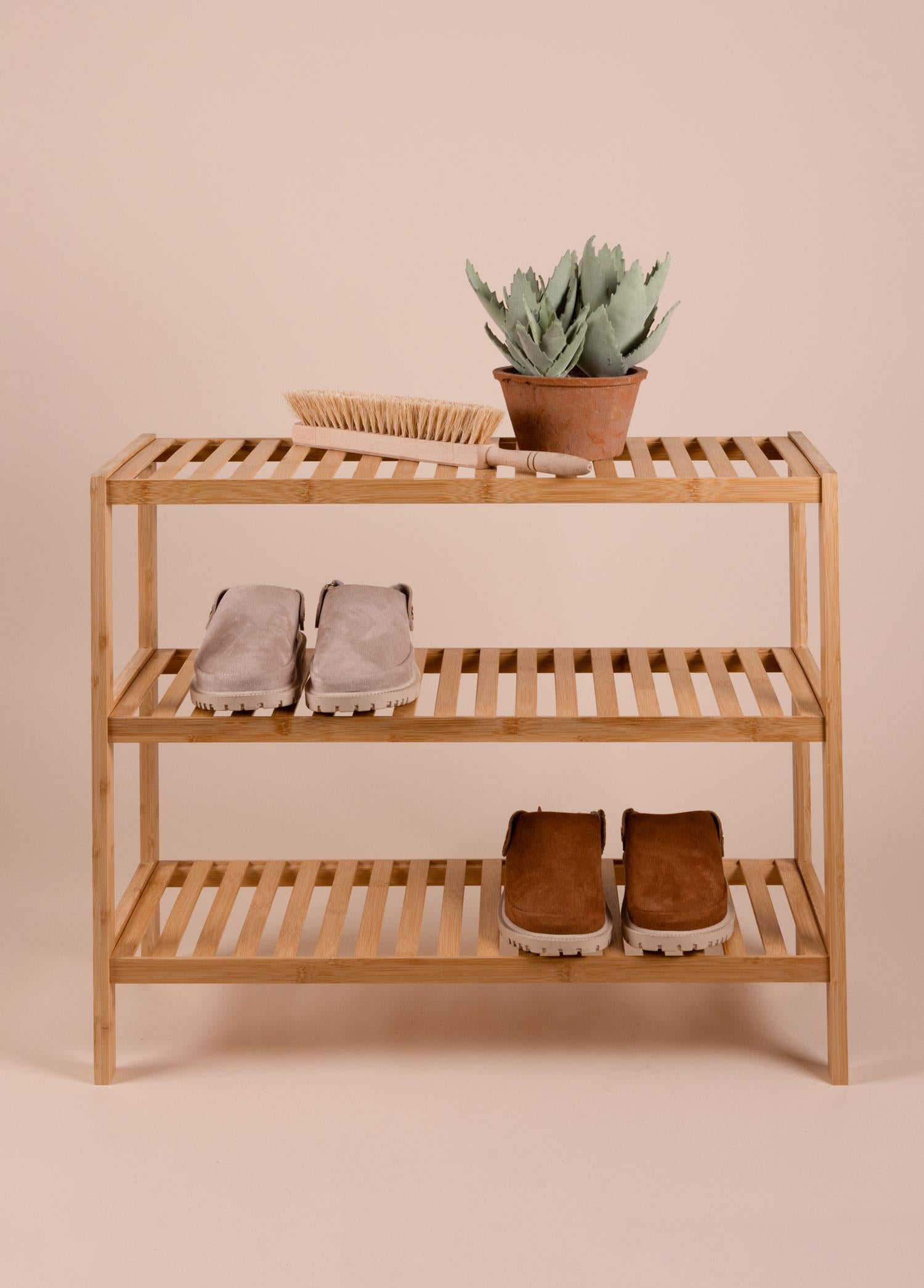 Bambu 3 Katlı Düzenleyici Dolap Raf Ayakkabılık 70X59X26 Cm