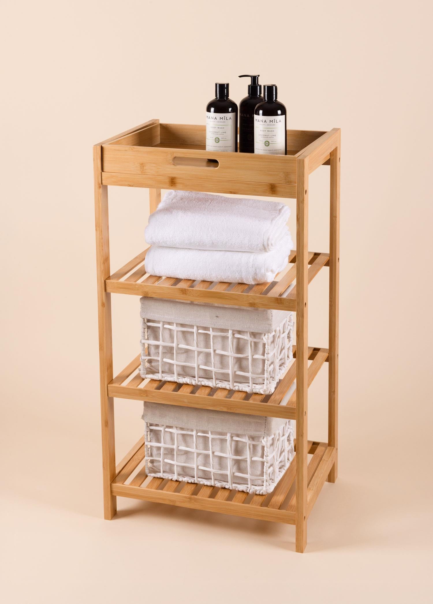 Bambu 4 Katlı Tepsili Düzenleyici Dolap Raf 75X40X30 Cm