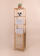 Bambu 4 Raflı Banyo Düzenleyici Dolap Ve Çamaşır Sepeti 160X40X33 Cm