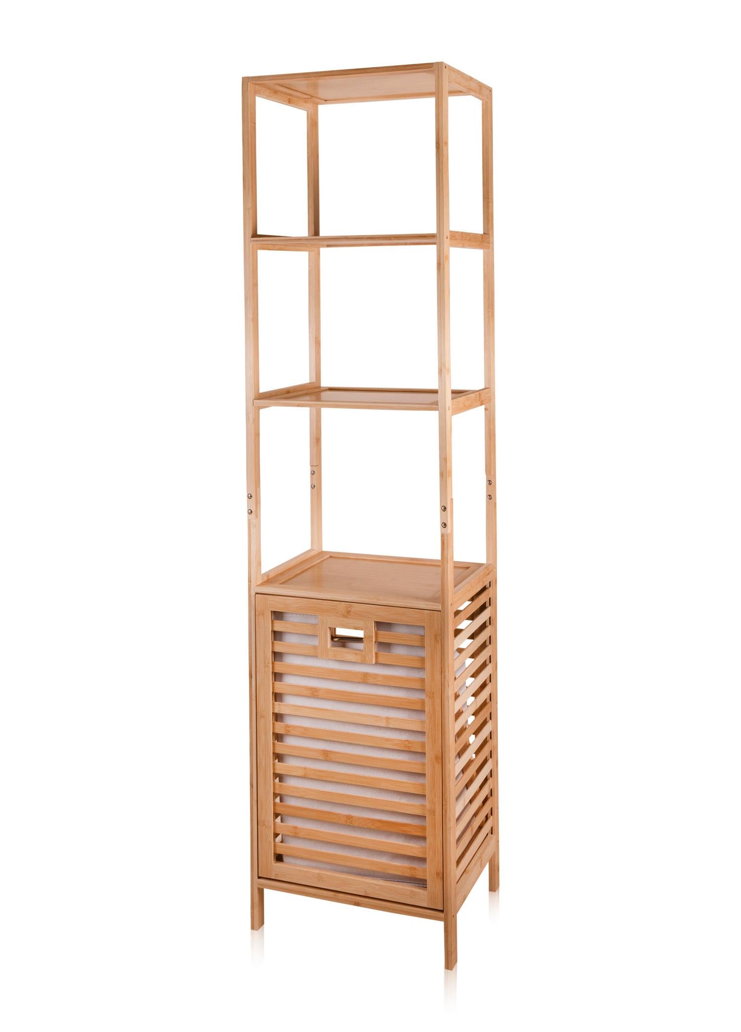 Bambu 4 Raflı Banyo Düzenleyici Dolap Ve Çamaşır Sepeti 160X40X33 Cm