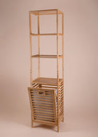 Bambu 4 Raflı Banyo Düzenleyici Dolap Ve Çamaşır Sepeti 160X40X33 Cm