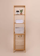 Bambu 4 Raflı Banyo Düzenleyici Dolap Ve Çamaşır Sepeti 160X40X33 Cm