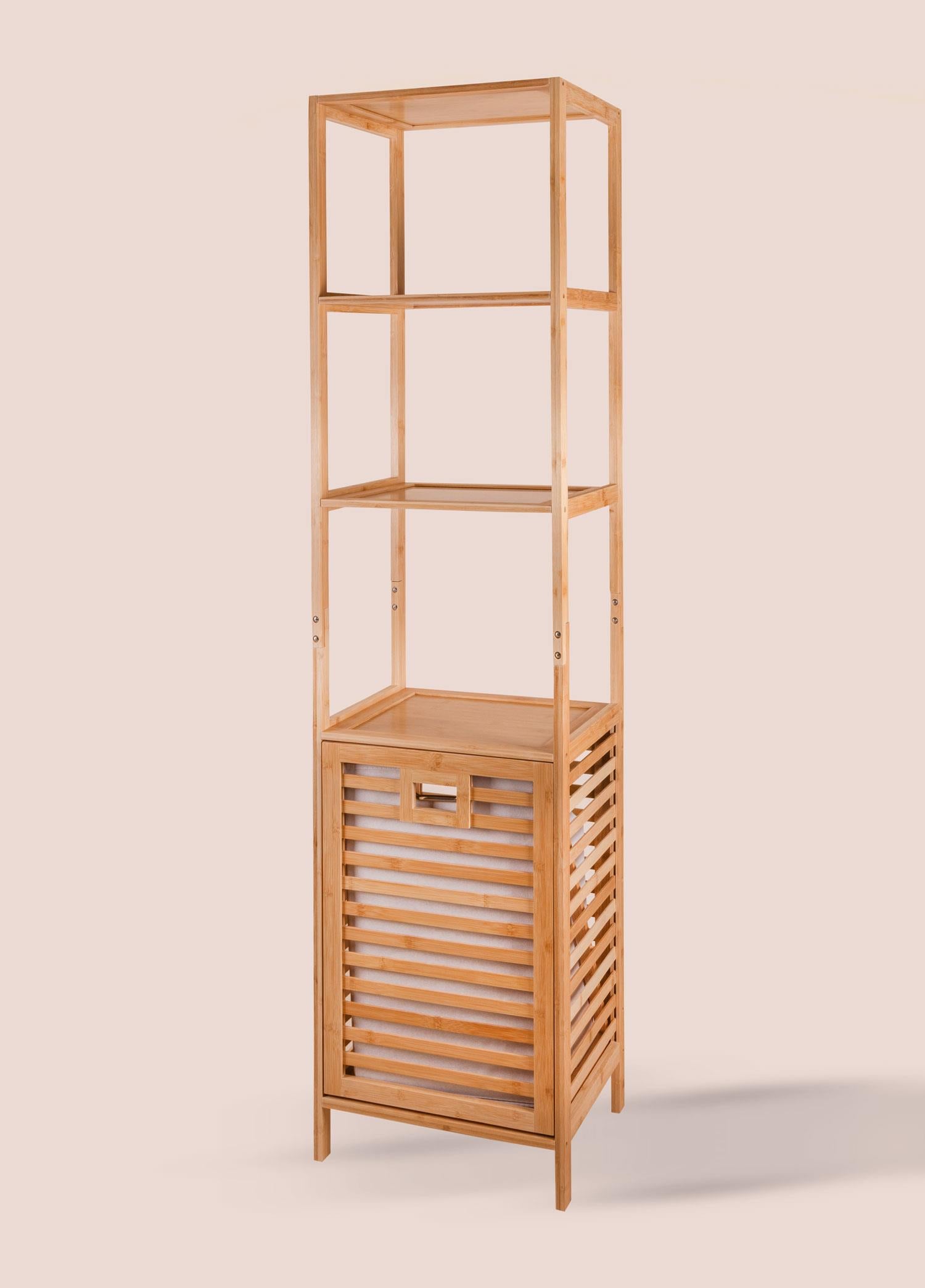 Bambu 4 Raflı Banyo Düzenleyici Dolap Ve Çamaşır Sepeti 160X40X33 Cm