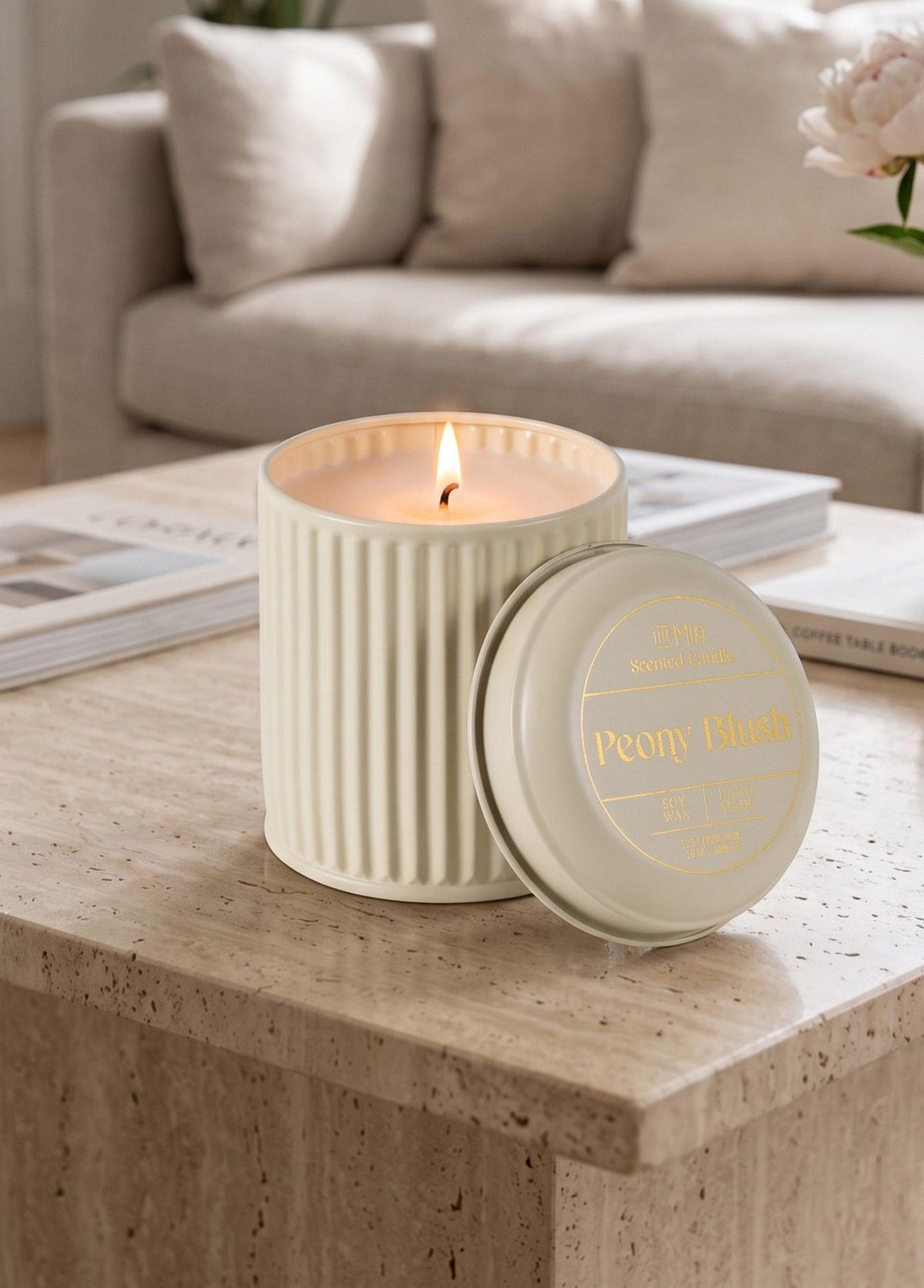 Calm Peony Blush Kokulu Krem Kapaklı Mum 830 Gr 12