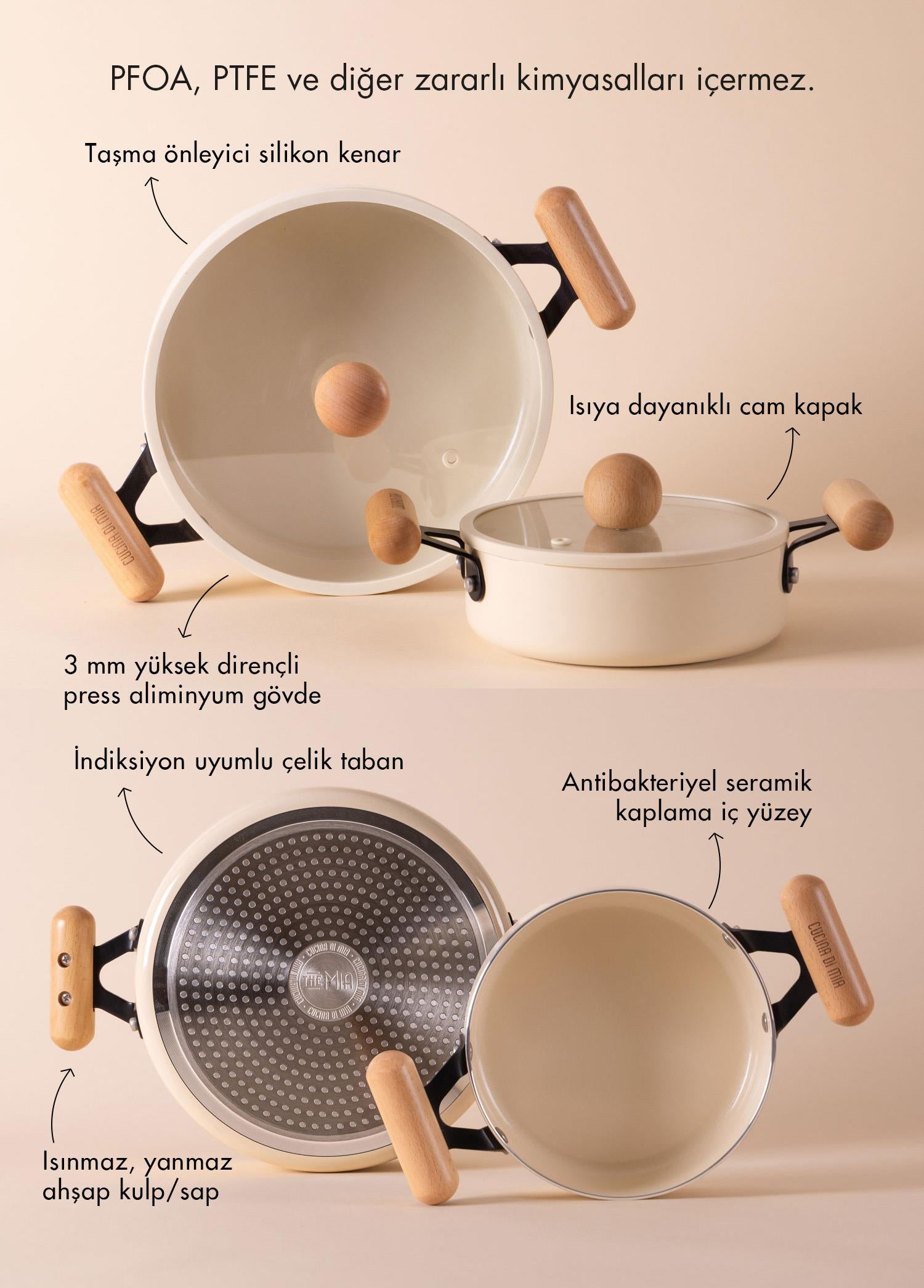 Cucina Di Mia İNdüksiyon Tabanlı Seramik Sahan Seti 4 Parça