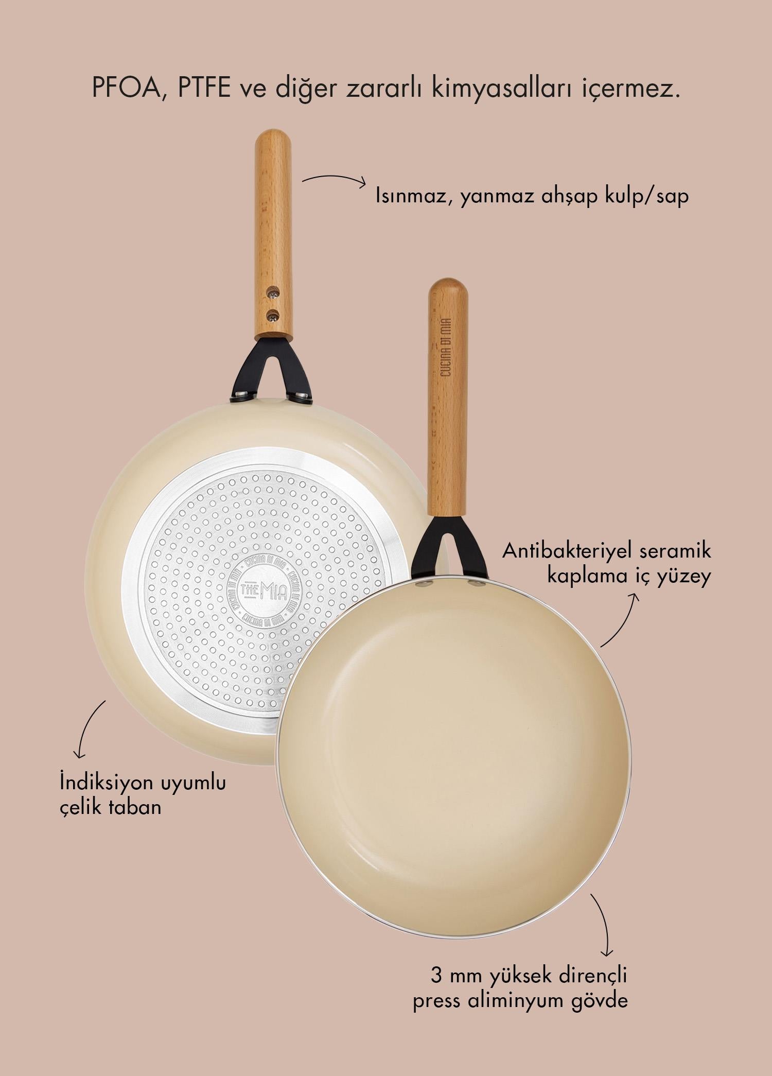 Cucina Di Mia İNdüksiyon Tabanlı Seramik Tava Seti 3 Parça