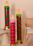 Dekoratif Led Işıklı Mum Kırmızı Yeşil 25X25X89 Cm