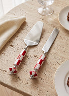 Gingham Pasta Servis Takımı Kırmızı Beyaz 2 Parça