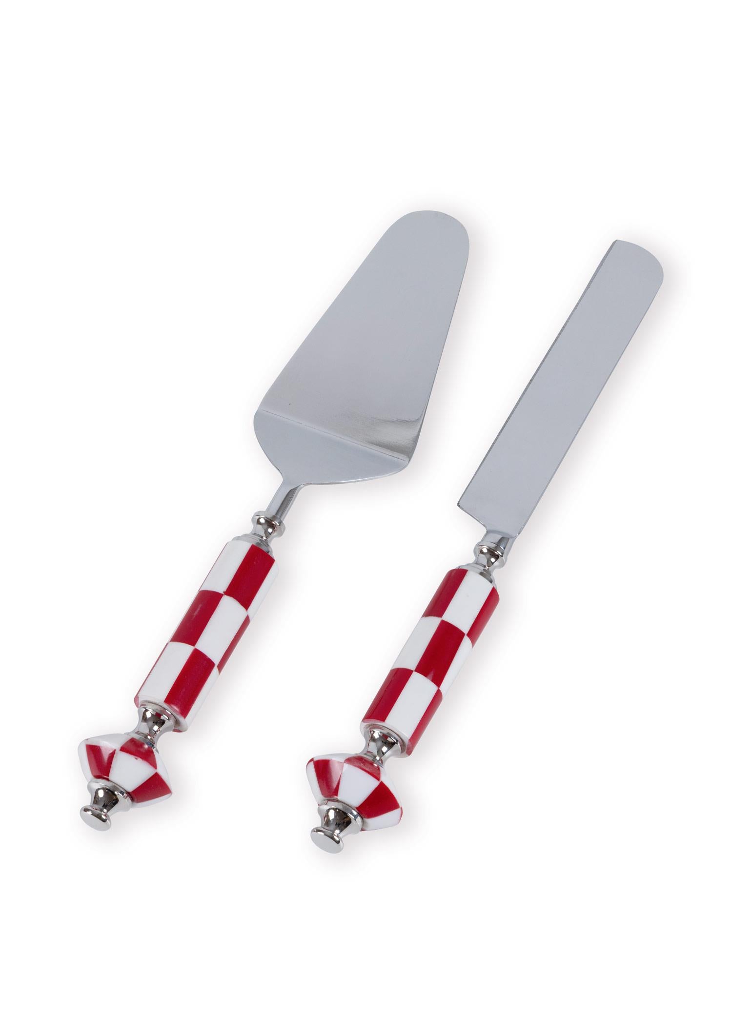 Gingham Pasta Servis Takımı Kırmızı Beyaz 2 Parça