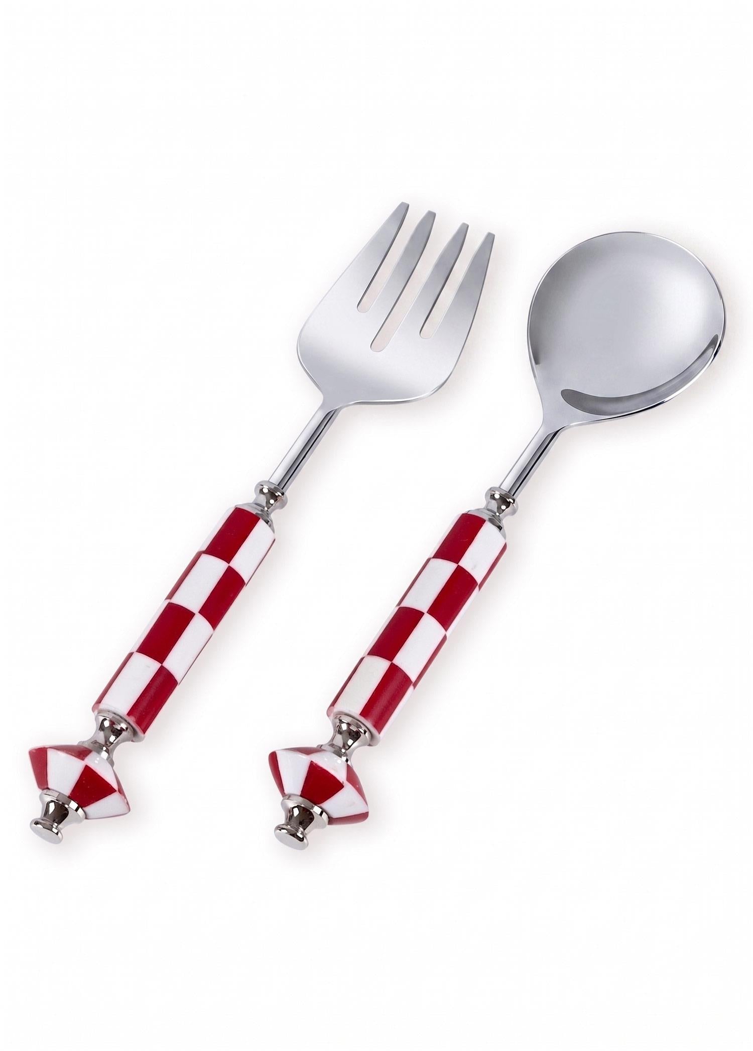 Gingham Salata Servis Takımı Kırmızı Beyaz 2 Parça