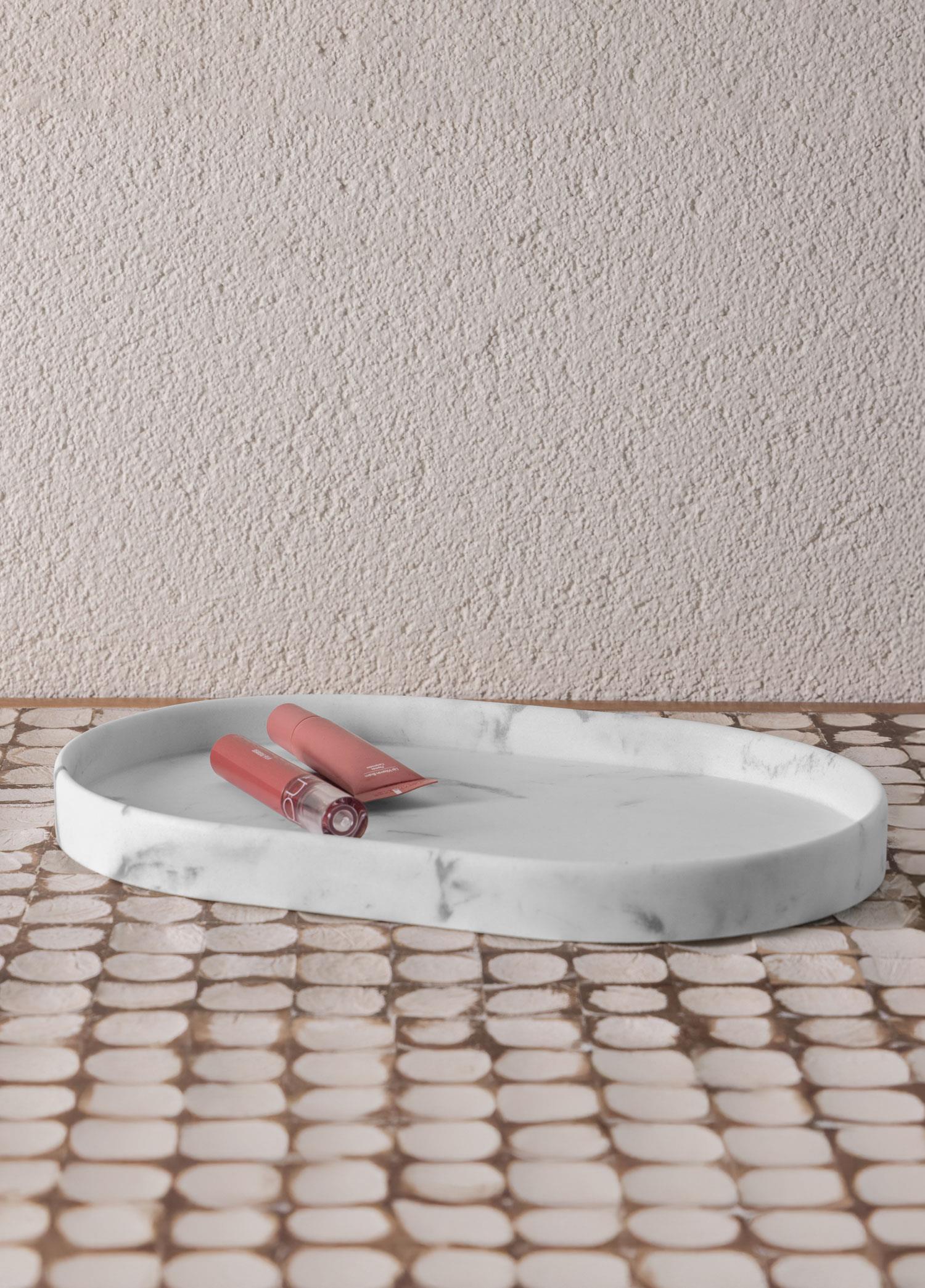 Marble Banyo Tepsisi Beyaz 30X20X3 Cm