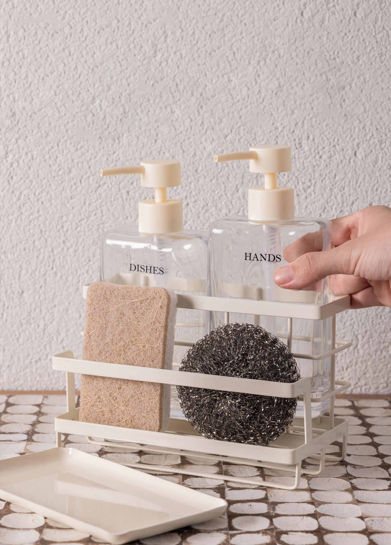 Metal Standlı Sıvı Sabunluk Krem 4 Parça