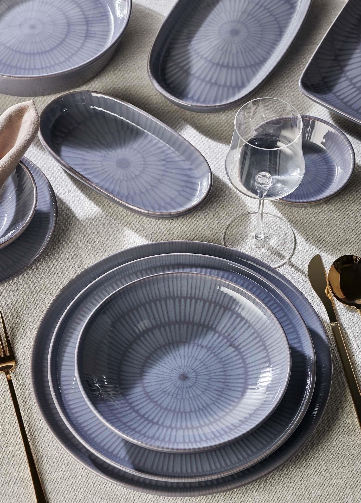 Noon Oval Servis Tabağı 2Li Gri 26 Cm