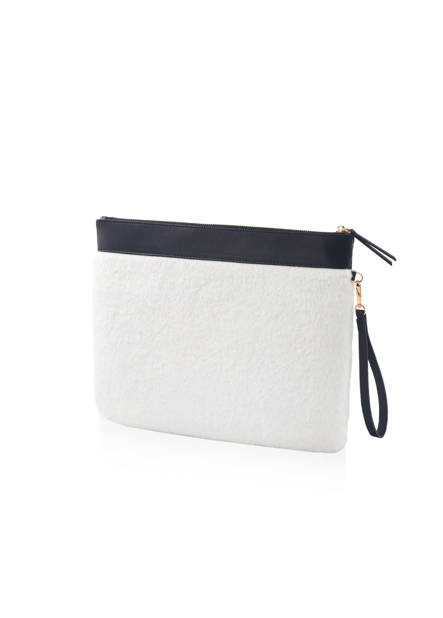 Peluş Clutch Çanta Beyaz 26X33 Cm
