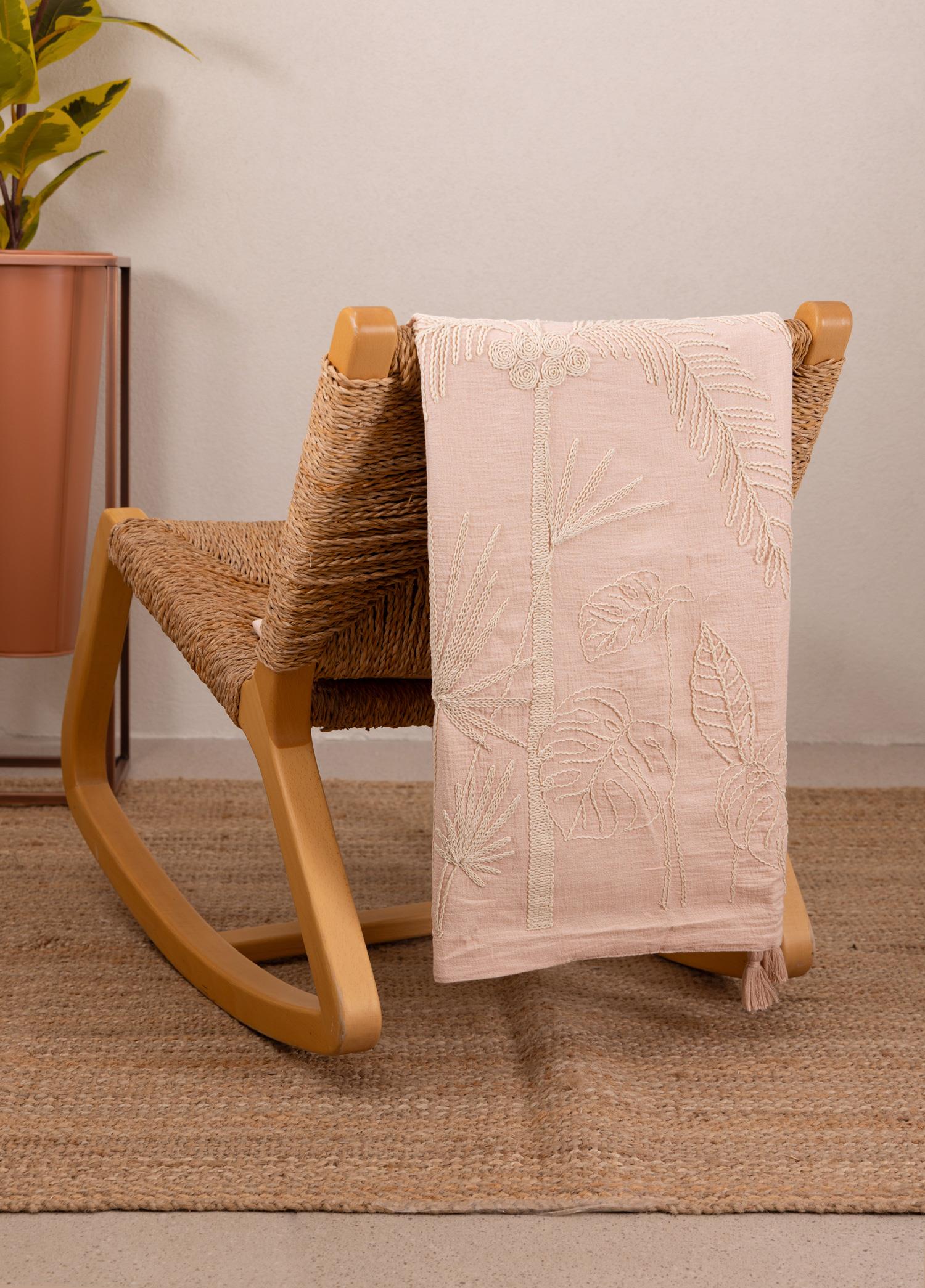 Throw Koltuk Şalı Püsküllü Pudra 170X130
