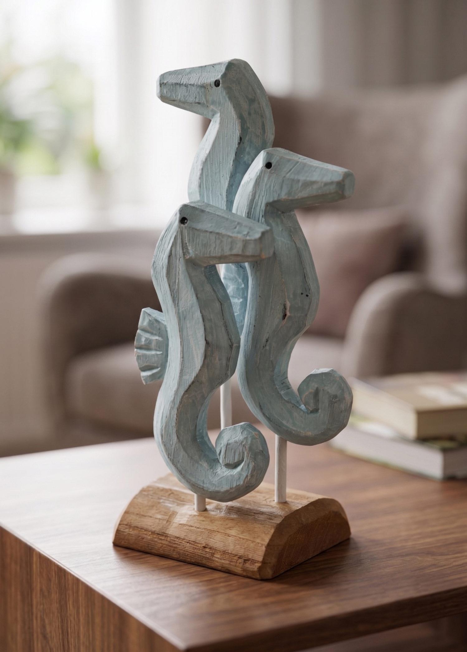 Retro Ahşap Standlı 3'Lü Denizatı Biblosu 30 Cm