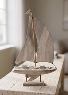 Retro Marin Ahşap Yelkenli Tekne Biblo 43 Cm