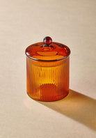 Striped Borosilikat Cam Şekerlik Amber 9X9X11 Cm