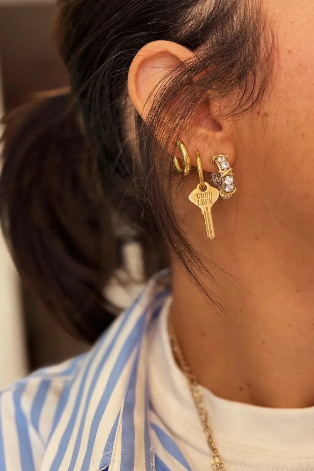 The Pheia-Good Luck Anahtar Halka Küpe | 925 Ayar Gümüş-Küpe-3-Milagron.com