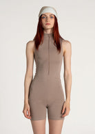 Tiny-Açık Kahverengi Önden Fermuarlı Şort Bodysuit-Bodysuit-10-Milagron.com