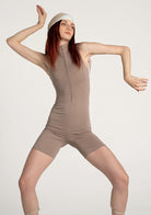 Tiny-Açık Kahverengi Önden Fermuarlı Şort Bodysuit-Bodysuit-12-Milagron.com