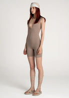 Tiny-Açık Kahverengi Önden Fermuarlı Şort Bodysuit-Bodysuit-3-Milagron.com