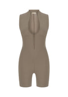 Tiny-Açık Kahverengi Önden Fermuarlı Şort Bodysuit-Bodysuit-5-Milagron.com