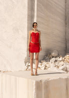 Tiny-Anvelop Kesim Bağlamalı Mini Kırmızı Etek-Etek-9-Milagron.com
