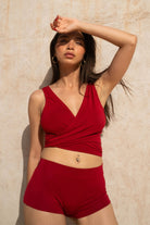 Tiny-Bağlamalı Sıfır Kol Bordo Bluz-Bluz-1-Milagron.com