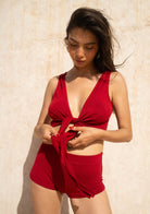 Tiny-Bağlamalı Sıfır Kol Bordo Bluz-Bluz-3-Milagron.com