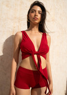 Tiny-Bağlamalı Sıfır Kol Bordo Bluz-Bluz-4-Milagron.com