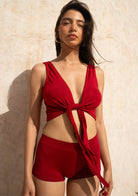 Tiny-Bağlamalı Sıfır Kol Bordo Bluz-Bluz-5-Milagron.com