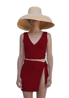 Tiny-Bağlamalı Sıfır Kol Bordo Bluz-Bluz-6-Milagron.com