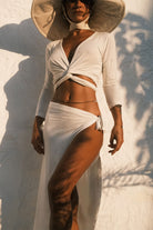 Tiny-Bağlamalı Uzun Kollu Kısa Beyaz Bluz-Bluz-1-Milagron.com