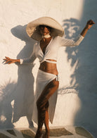 Tiny-Bağlamalı Uzun Kollu Kısa Beyaz Bluz-Bluz-12-Milagron.com